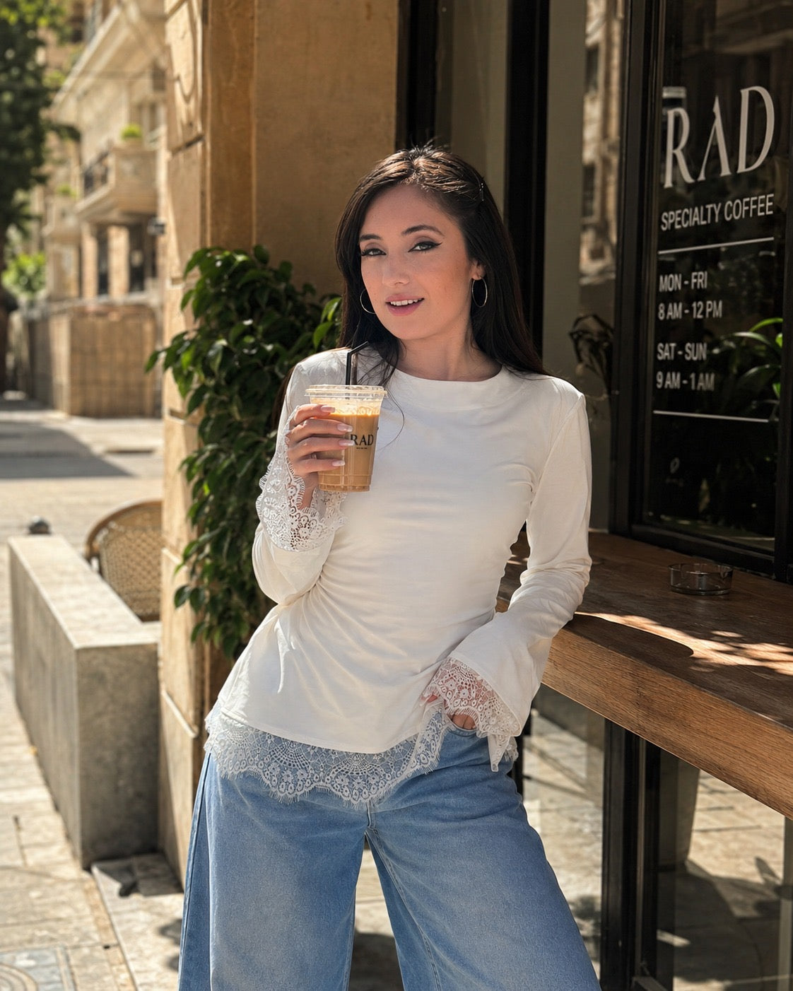 White Fitted lace tee