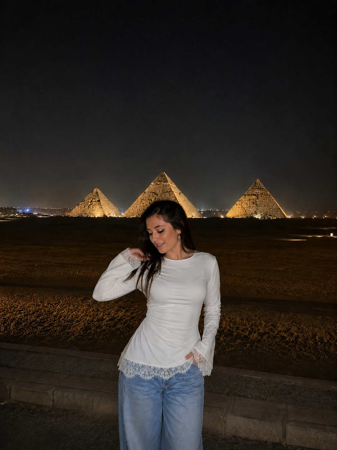 White Fitted lace tee