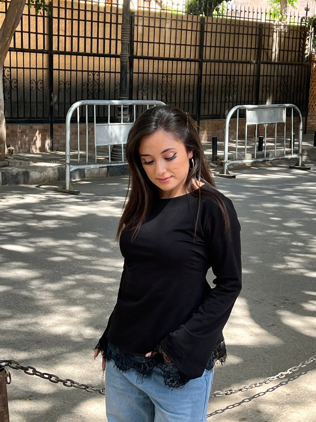 Black Fitted lace tee