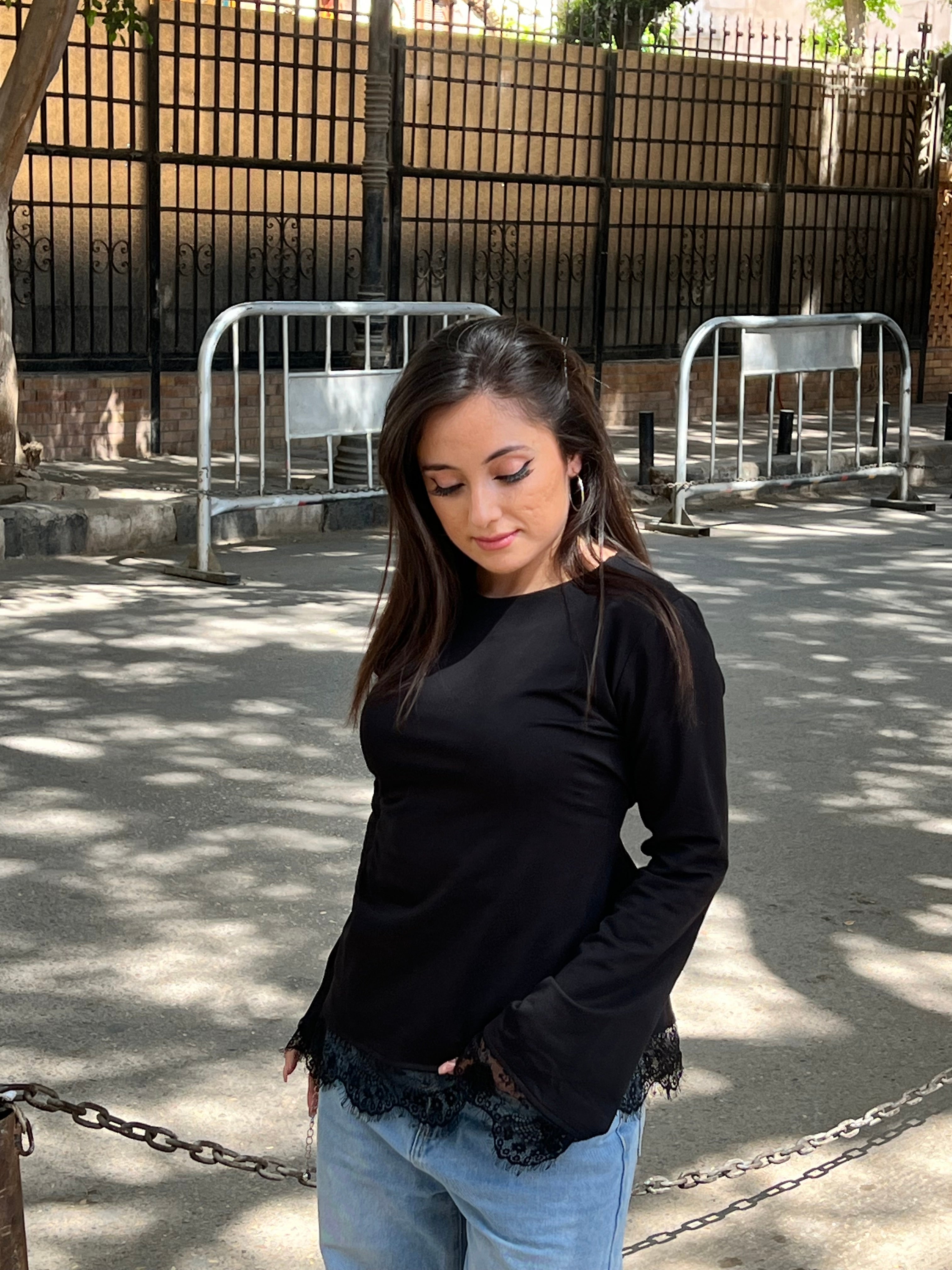 Black Fitted lace tee